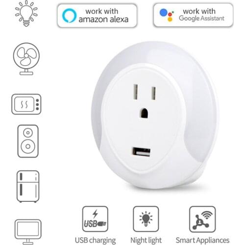 Tuya Smart Life Smart WiFi Socket With LED Night Light US Plug Smart Plug Remote Control Voice Control for Alexa Google Home