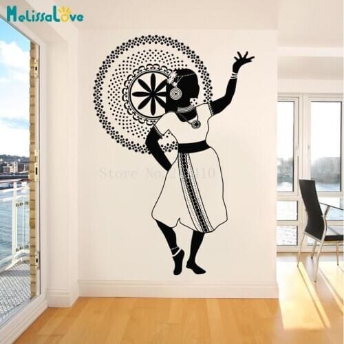 Vinyl Wall Sticker Dancing Indian Girl Decals Home Decoration For Living Room Bedroom 3D Self-adhesive Art Murals Gift YY877