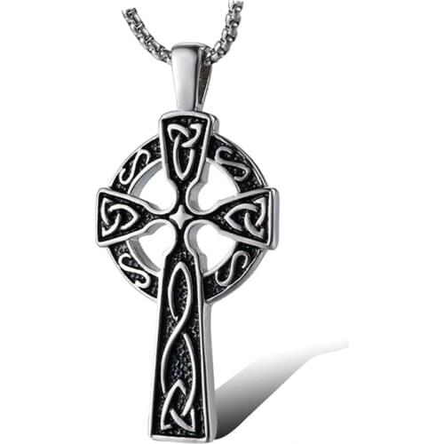 Vintage Viking Irish Concentric Knot Cross Necklace Pendant for Men Retro Lrish Celtics Religious Necklaces Male Jewelry 24Inch