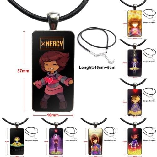 Vintage Jewelry Steel Color Glass Cabochon Choker Pendant Long Rectangle Necklace For Women Design Cool Game Undertale Frisk