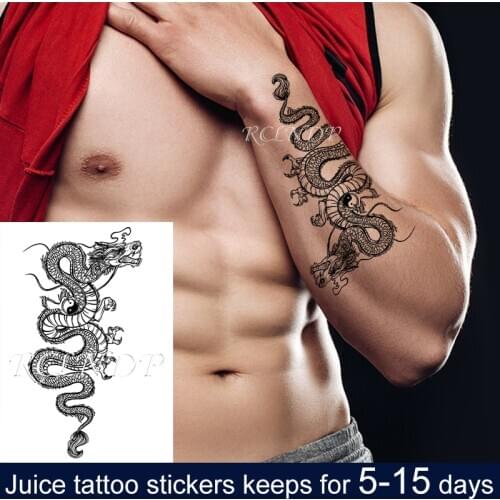 Waterproof Temporary Juice ink Tattoo Sticker Chinese Dragon Big Animal Fruit Gel Long lasting Art for Men Women