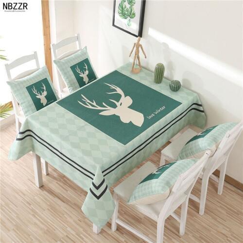 NBZZR High quality Linen HD Table Cloth Dinner Rectangular antifouling Tablecloth Home Kitchen Decor Elk Table Cover