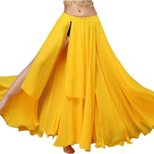 8 Colors Women Dance Clothing Long Maxi Skirts Side Slit Sheer Chiffon Belly Dance Skirt 720 Degrees