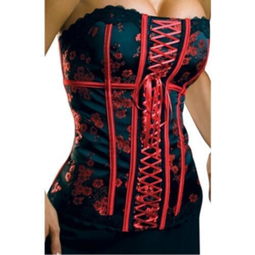 Best Charming Brocade Pattern corset plus size 2016 red flower black lace corset hot sale waist trainer corset