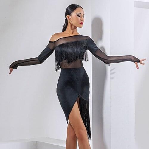 New Latin Dance Dress Practice Clothes Female Sexy Backless Long Sleeve Dress Ballroom Latin Dance Competition Dresses SL4293