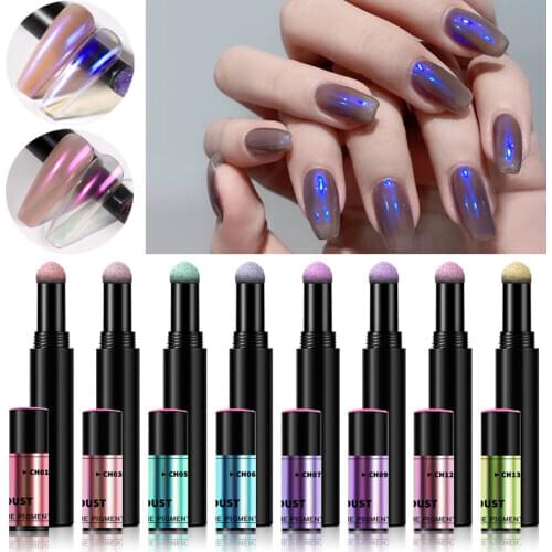 1 Pc Neon Aurora Solid Powder Air Cushion Magic Pen 8 Colors Nail Art Laser Magic Mirror Effect Phantom Nails Pen Manicure Tools