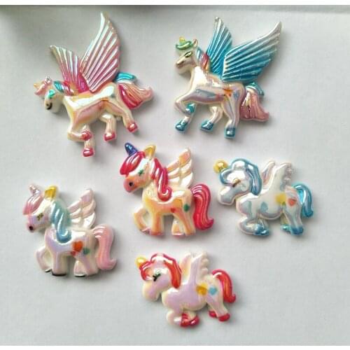 12pcs/lot Kawaii Resin Cartoon Pegasus Unicorn Flatback Cabochons Scrapbooking DIY For Phone Decoration Supplies Embellishment