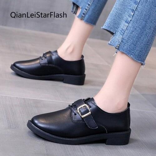 2021 Autumn Women Oxford Shoes Patent Leather Brogue Shoes Woman Flats Black Buckle Casual Shoes zapatos mujer Spring