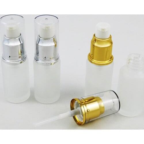 360 x 20ml 30ml Refillable Travel Glass Frost Clear Lotion Pump Cream Shampoo Bottle With Gold Silver Aluminum Pump