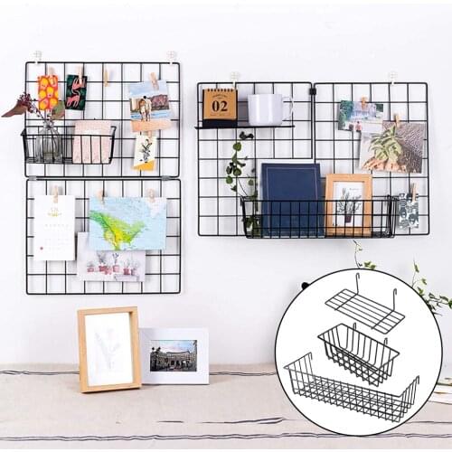3x Wall Grid Panel Hanging Basket Bedroom Magazine Newspaper Organizer Rack