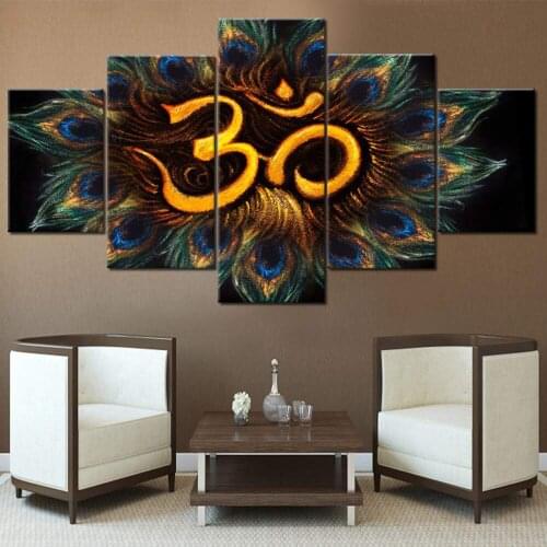 5 Pieces Canvas Wall Art Painting Hinduism Sanskrit Religion Poster Modern Living Room Home Modular Pictures For Decoration