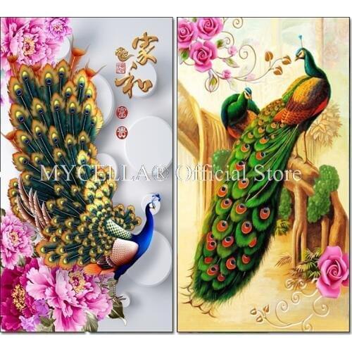 5D DIY Diamond Embroidery Beautiful Peacock and Flowers Diamond Painting Cross Stitch full Drill Mosaic Home Decor Decoration