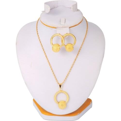 Africa Jewelry Set for Women Ethiopian Girls KidsNecklace/Earrings/Pendant Dubai Fashion Metal Russia Bridal Jewelry Gifts