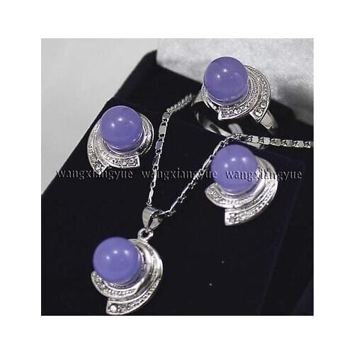 Lavender Alexandrite Earrings & Ring & Natural Jade Necklace Pendant Set