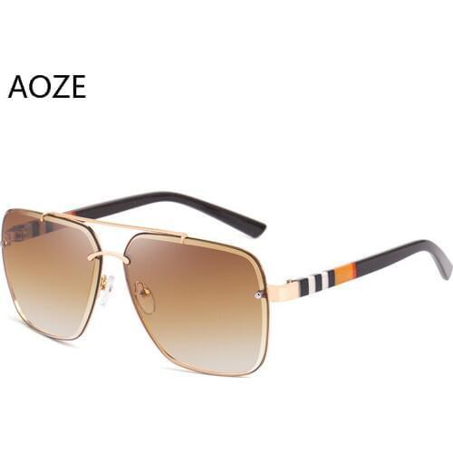 AOZE 2020 Luxury fashion pilot aviation style sunglasses double beams vintage design brand Casual Drive unisex sunglasses UV400
