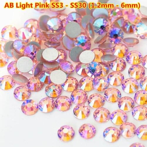 1440pcs/bag Light rose AB Pink Flat Back Non Hot fix Rhinestone Nail Art crystals Swarovsky Non hot fix DIY 3d Nail Decorations