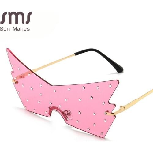 Oversized Rimless Sunglasses Women Men Luxury Brand Designer Sun Glasses Men Big Frames Retro Vintage Eyeglasses Diamond Punk