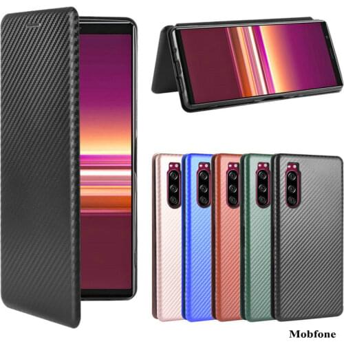 For Sony Xperia 1 5 10 III 3th Case Flip Book Carbon Fiber Leather Cover TPU Bumper For Sony 5 1 10 Xperia5 II Wallet Fundas L4