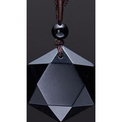 Black Obsidian Natural Stone Pendant Necklaces For Women and Men Cubic Hexagram Sweater Necklace Amulets And Talismans Jewelry