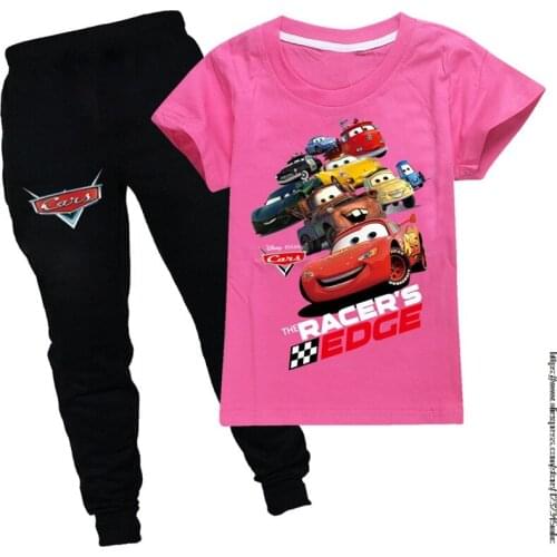Disney 95 Car Kids Clothes Sets for Summer Cartoon Tracksuits Short Sleeve T-shirt Long Pants Casual Outfits