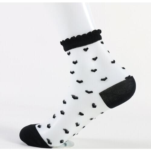 DONGAI 5 Pairs Heart Socks Lace Women Ultra Thin Socks Female Lady Transparent Crystal Love Short Glass Silk Girls Summer Socks