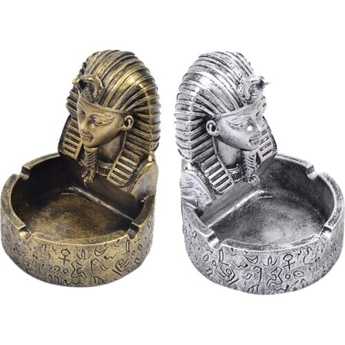 European Resin Egyptian Pharaohs Head Figurines Ashtray for Car Home Decor Creative Vintage Portable Ashtray Boyfriend Gift