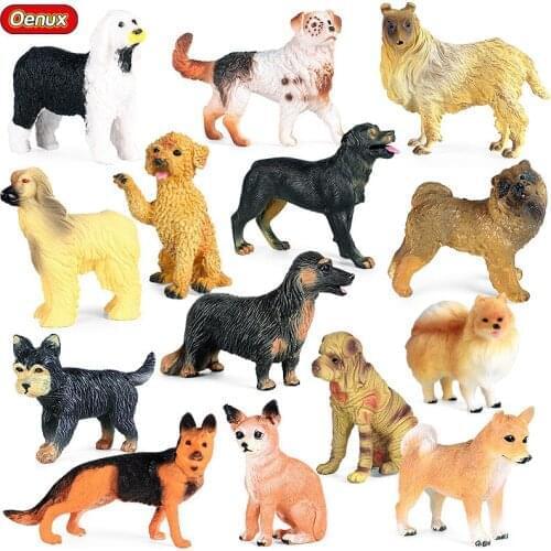 Oenux Puppy Dog Animals Model Action Figure Boxer Shiba inu Poodle Pomeranian Husky Chihuahua Figurines Education Kids Toy Gift
