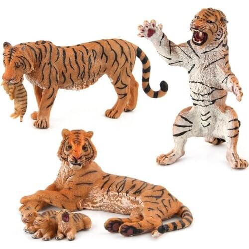 Wild Animals Model Tiger Cub family Educational Hand Painting Jungle Animals Action Figures Model Figurines for Toddler