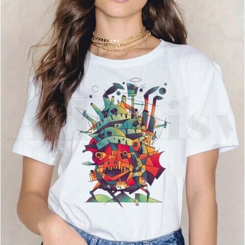 Howls Moving Castle Miyazaki Hayao Studio Ghibli Short Sleeve Female Tops Tees Harajuku VintageT Shirts Womens T-shirt
