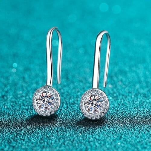 Inbeaut Pass Diamond Test 925 Silver Round Excellent Cut Total 1 ct D Color Moissanite Wedding Drop Earrings Classic Jewelry