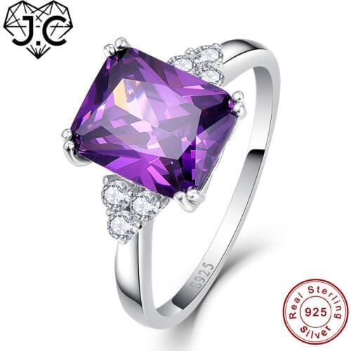 J.C Unisex Engagement Emerald Cut 5.3ct Nano Russian Amethyst & Emerald & White Topaz Solid 925 Sterling Silver Ring Size6 7 8 9