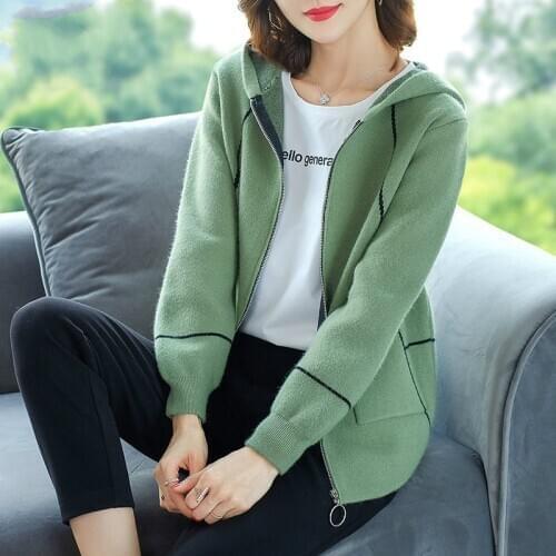 Women 2020 Spring Autumn Sweatshirt Hooded Cardigan Sweater Female Fashion Zipper Long Sleeve Cardigans Knit Outwear Coat J03
