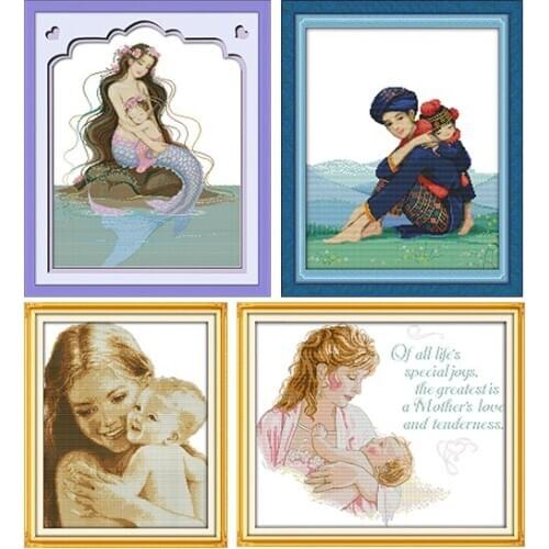 Joy Sunday Mom & sons deep love Portrait Painting 11CT14CT DIY DMC Chinese Cross stitch Needlework Sets Home Decoration Kits