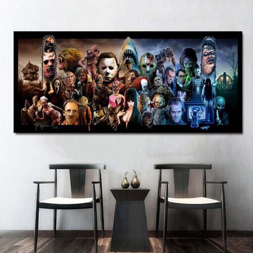 Classic Horror Movie Characters Monster Collage Fabric Wall Art Paint Decor Silk Prints Silk Art Poster Paintings NoFrame