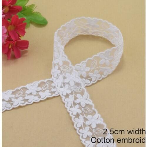 2.5cm width white lace cotton embroidery lace french lace ribbon fabric guipure diy trims warp knitting sewing Accessories#4181