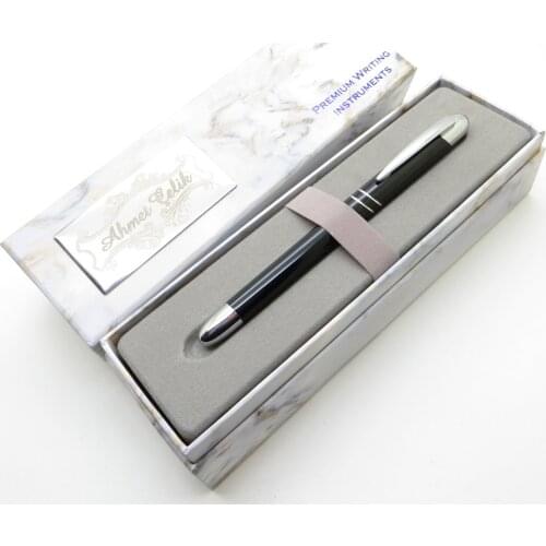 Wings Marble R131 Bright Black Chrome Roller Pen | İsme Special Pen | Gift Pen