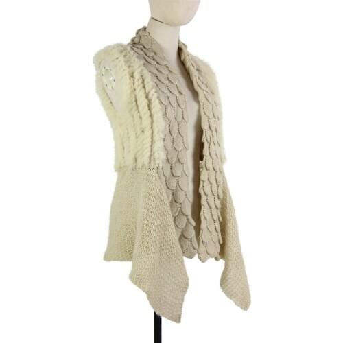 Harppihop real fur Hot Sale Real Knitted Rabbit Fur Shawl Fashion Women Rabbit Fur Poncho FUR coat