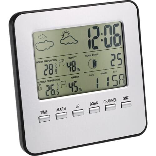 Multi-functional Wireless Weather Station Clock LCD Digital Indoor Outdoor Thermometer Hygrometer Calendar Alarm Moon Display