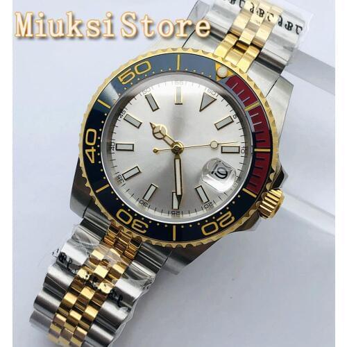 BLIGER 40mm Mens Top Luxury Business Mechanical Watch Sapphire Glass Ceramic Bezel Silver Sterile Dial Mens Automatic Watch