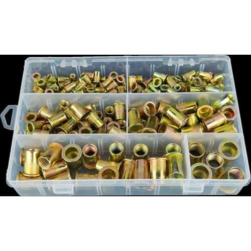 210Pcs/Box M4 M5 M6 M8 M10 M12 Color Zinc Plated Rivet Nuts Metric And Inch Combination Riveting Vertical Grain Nut Set
