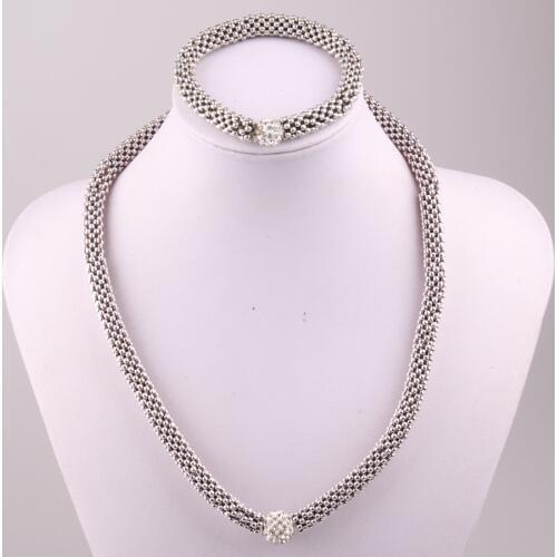 New arrival snowflake metal piece mesh 12mm & 10mm Crystal Pave ball necklace bracelet ladies jewelery set