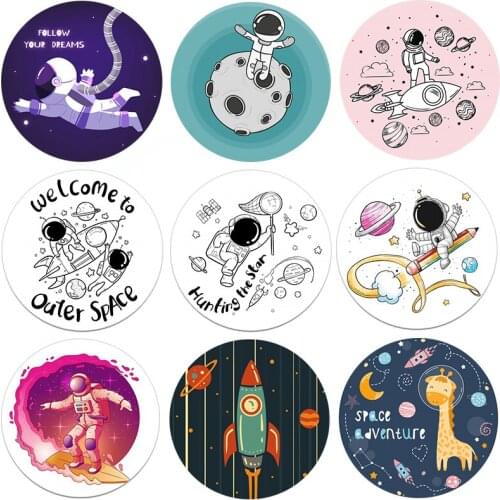 24/48pcs Outer Space Cartoon Stickers UFO Astronaut Rocket Ship Planet Sticker Ship Galaxy Solar Decoration Favors Toys for Kid
