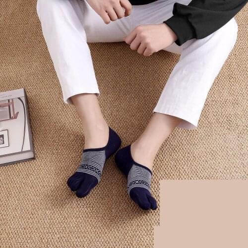 Five Finger Socks Mens Invisible Cotton Summer Thin Stripe Jacquard Sports Mens Boat Socks Five Toe Socks