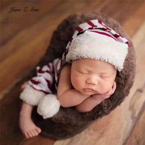 Jane Z Ann Newborn photography clothing Christmas theme red white striped hat + pants Set Xmas studio shooting accessories