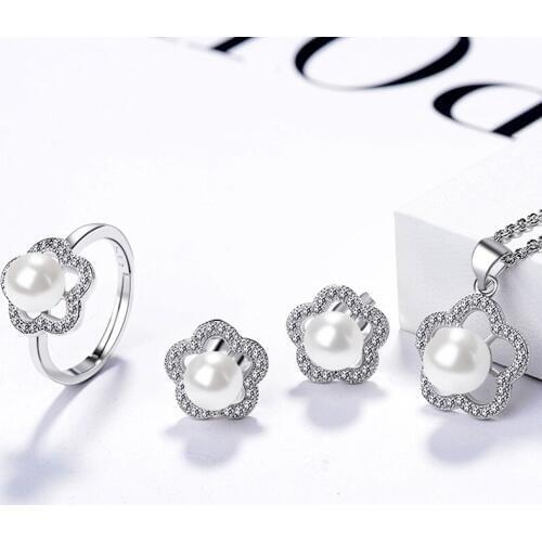 MADALENA SARARA AAA 8mm Freshwater Pearl S925 Plated pendant chain Necklace Jewelry Set Sun Flower Style