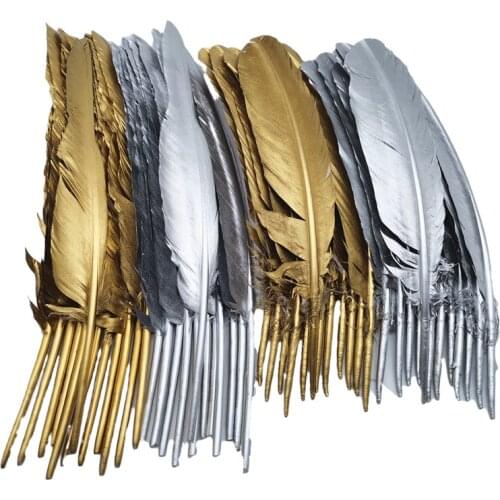 10pcs Gold Goose/Duck feather for craft DIY Turkey feathers for jewelry making wedding Decoration hat clothes Accessories Plumes