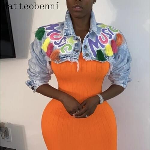 Sexy Tassel Ripped Cropped Jean Jacket Women Autumn 2020 Long Sleeve Denim Jacket Streetwear Short Denim Coat Female Outerwear