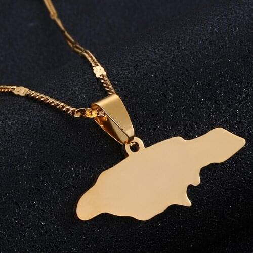 Stainless Steel Jamaica Map Pendant Necklaces Gold Color Jamaican Map Charm Jewelry