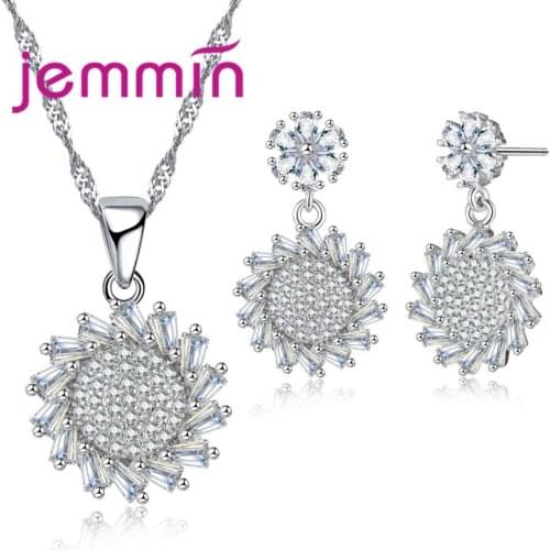 Sun Pendant Wedding Jewelry Set High Quality 925 Sterling Silver Necklace/Earrrings For Women Star Engagement Gift