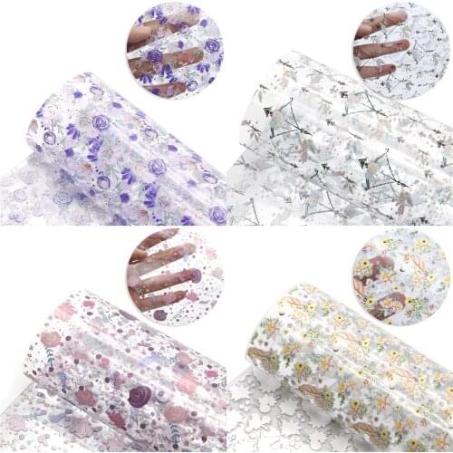 Transparent Jelly Faux Leather Sheets Unicorn Floral Fruits Printed Synthetic Leather Fabric 20x33cm for Hair Bows Bags Making